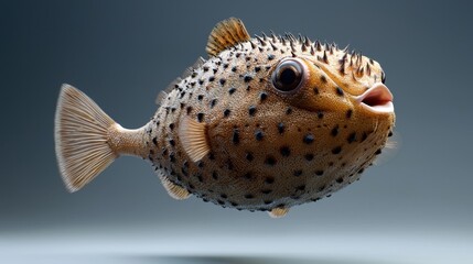 Obraz premium Curious Puffer Fish with Unique Spotted Pattern Swimming Gracefully