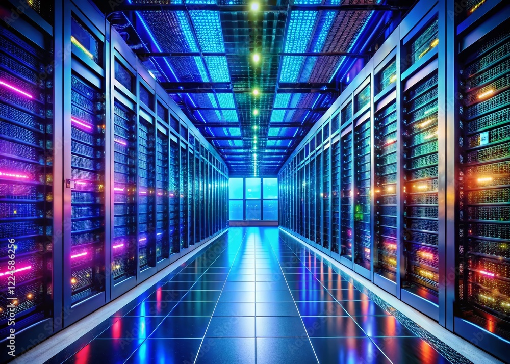 Aufkleber data center corridor: servers, supercomputers & internet visualization projection