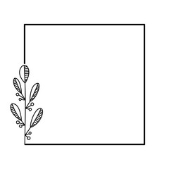 Square floral empty frame. Wedding invitation template. Botanical outline decoration for greeting card.