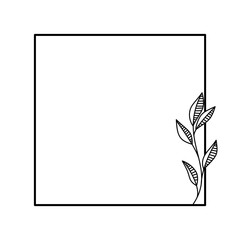 Square floral empty frame. Wedding invitation template. Botanical outline decoration for greeting card.