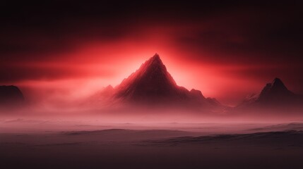 Crimson Peaks A Misty Mountain Landscape at Dusk