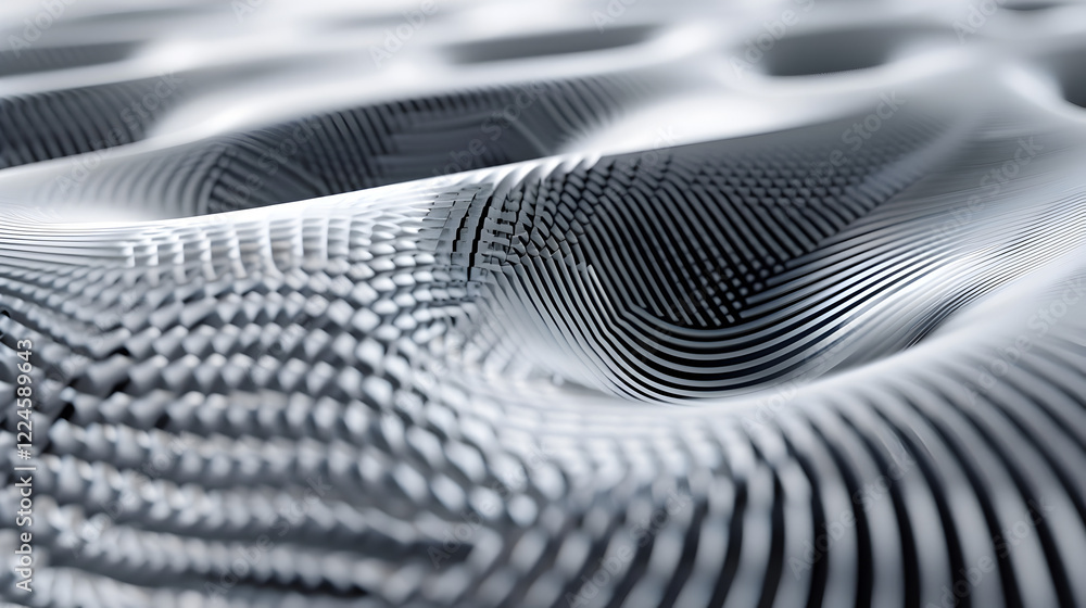 Poster abstract wavy patterns in black and white, showcasing depth and texture.