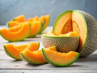 Fresh Cantaloupe Melon Pieces - Ready to Eat -  Close Up