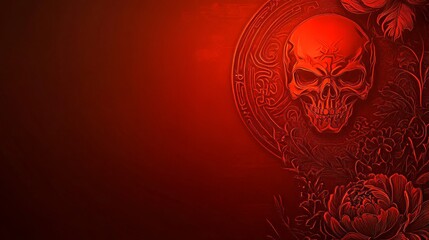 Crimson Skull Amidst Red Floral Mandala Design