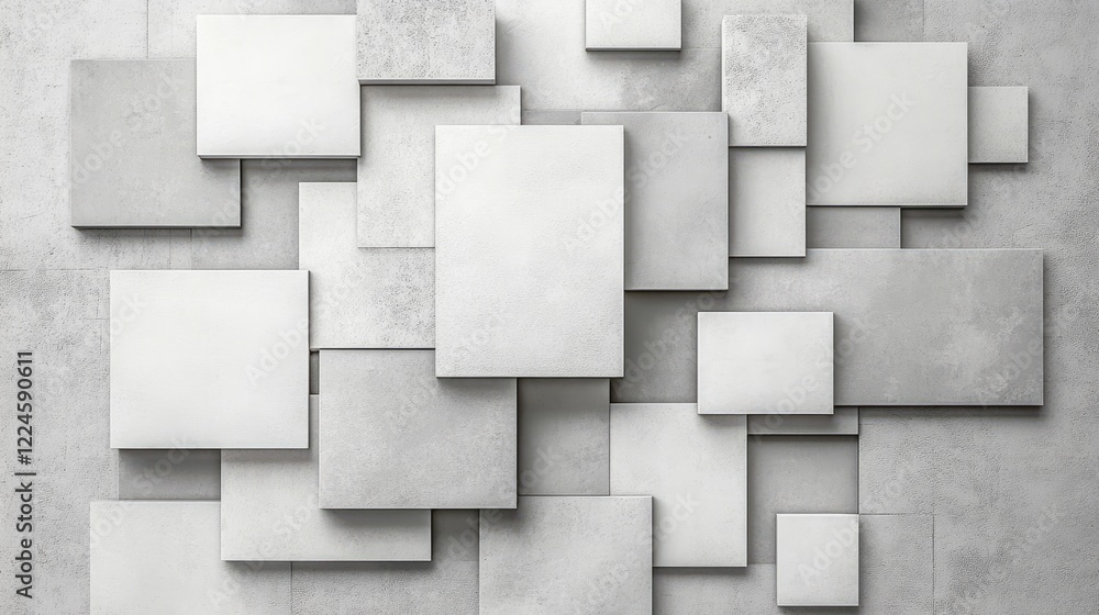 Poster Minimalist business card background with light gray and white overlapping rectangles in a grid-like design