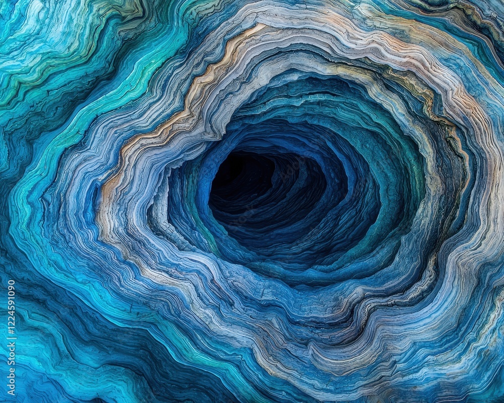 Poster underwater drone discover concept. swirling blue patterns create a mesmerizing vortex effect in this