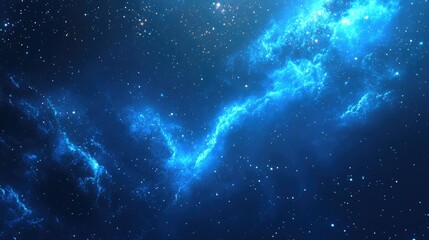 Abstract Blue Night Sky with Shining Stars, Glowing Light Rays, and Cosmic Effect. Space Wallpaper for Presentation, Poster, Cover Design. Vector Illustration with Copy Space.