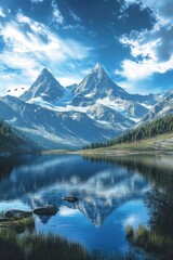 Naklejka premium Mountain Range with Lake