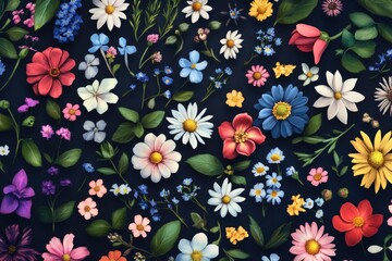 Colored Flowers on Black Background