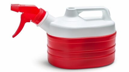 Pouring motor oil from a silver plastic gallon bottle isolated on a white background