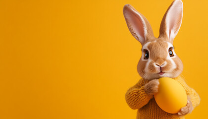 Obraz premium Playful Bunny Hiding Behind Colorful Easter Egg