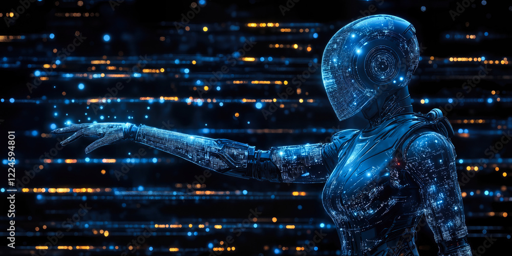 Poster futuristic ai robot with advanced technology in digital cyberspace environment