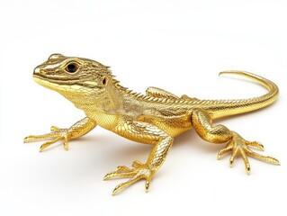 Fototapeta premium Gold lizard figurine on white surface