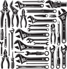 Black Adjustable Wrench Silhouette Vector, High-Quality Illustration on White Background