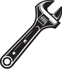 Black Adjustable Wrench Silhouette Vector, High-Quality Illustration on White Background