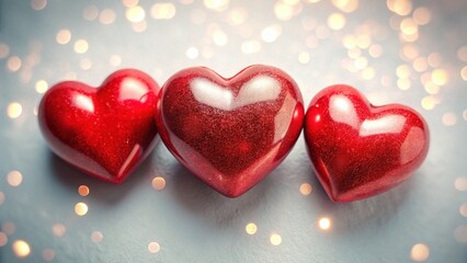 Fototapeta premium Red hearts soar against a white backdrop, AI art.