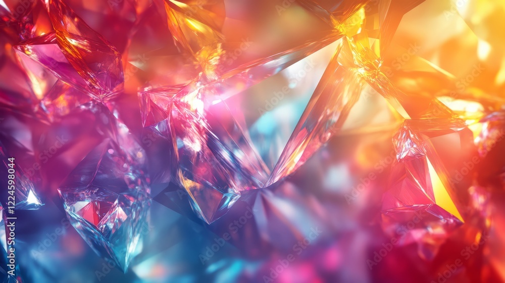 Poster abstract crystal-inspired background with faceted textures and a shimmering multicolored effect