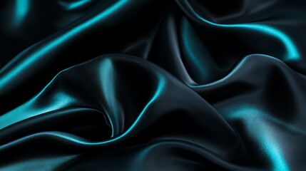 Fototapeta premium Black satin fabric with teal highlights, abstract background
