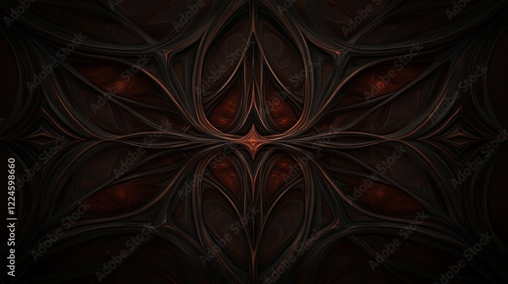 Poster dark abstract fractal art design with intricate metal patterns