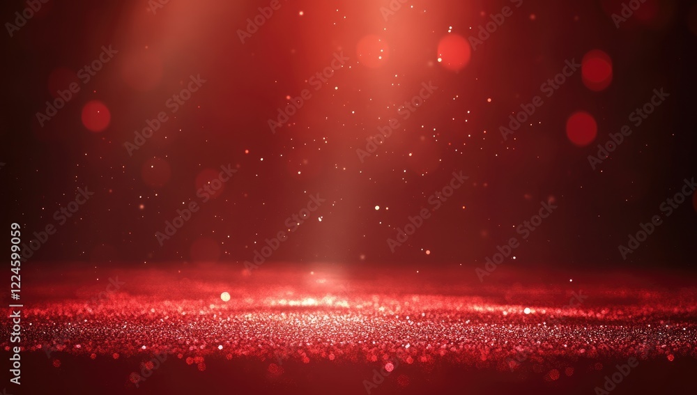 Poster abstract red background with heart bokeh valentine's day love, blurred defocused lights and empty sp