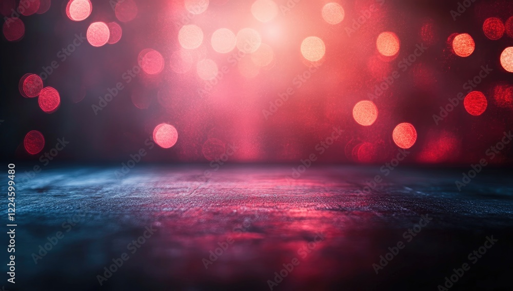Aufkleber red and dark background with bokeh lights, empty table for product display, studio presentation, adv