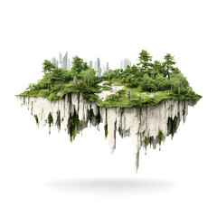 3d floating tropical island on plain white background