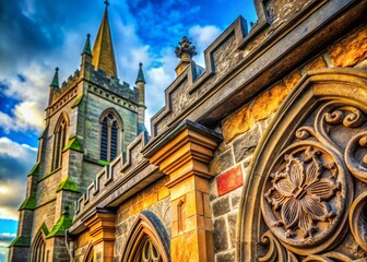 Obraz premium Derry Cathedral Macro Photography: Intricate Stonework & Architectural Details