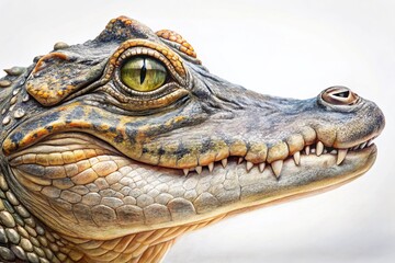 Obraz premium Detailed Pencil Sketch Alligator Head Profile, Wildlife Animal Drawing, Reptile Art, Nature Illustration, White Background