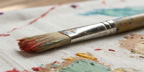 Fototapeta premium Dirty Paintbrush on Canvas, Copy Space: Artistic Messy Texture Background