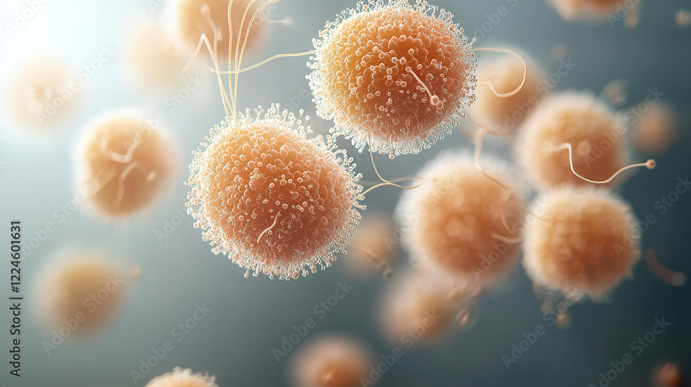 Poster microbes in vibrant environment, showcasing e. coli with intricate details and textures. image captu
