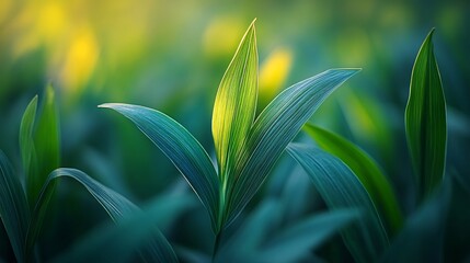 Vibrant green leaves bathed in soft sunlight create a serene nature scene. AI Generated