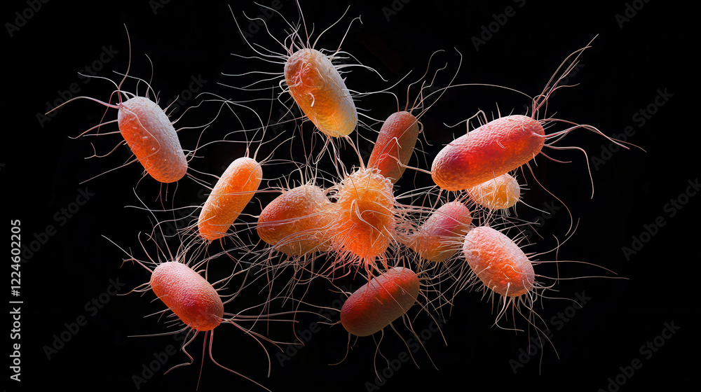 Aufkleber e. coli microbes with vibrant colors and intricate structures, showcasing their unique features and 