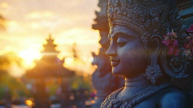 the combination of the setting sun and the statue of the god is very beautiful in the afternoon. seamless looping time-lapse virtual 4k video Animation Background.	