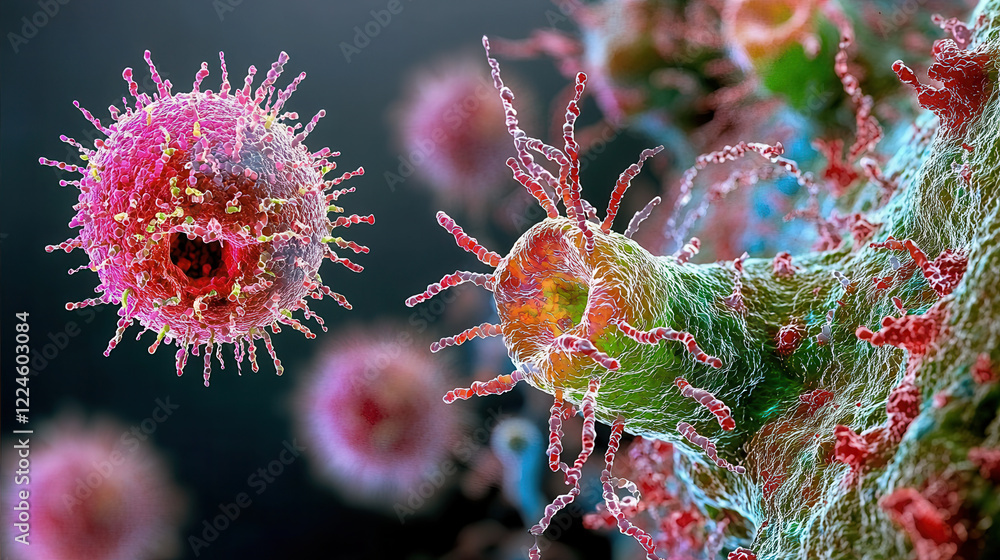 Aufkleber colorful e. coli microbes with intricate structures and vibrant details, showcasing their unique for