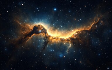 Fototapeta premium Spectacular nebula with fiery golden glow and starry background for space exploration themes