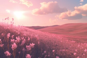 Obraz premium Pink Flowers Under Cloudy Sky