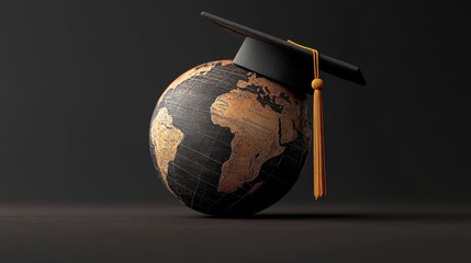 A globe wearing a graduation cap symbolizes education, knowledge, and global learning.