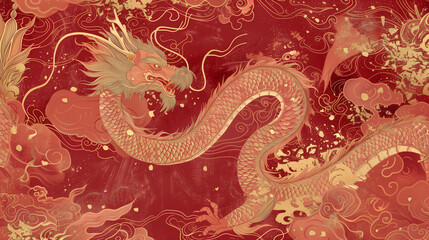 Obraz premium chinese dragon on red wall