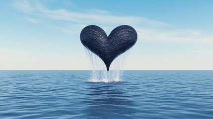 Fototapeta premium Dark Heart Sinks into Ocean Depths, Symbolic Image