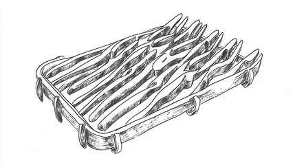 detailed illustration of crochet tools, showcasing various hooks and accessories. This artistic representation highlights craftsmanship involved