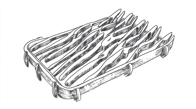 detailed illustration of crochet tools, showcasing various hooks and accessories. This artistic representation highlights craftsmanship involved