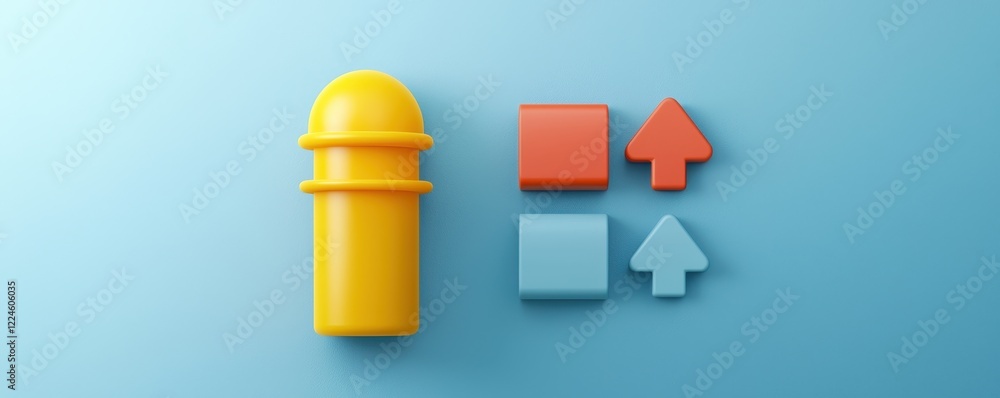 Poster bright colorful shapes and objects on blue background