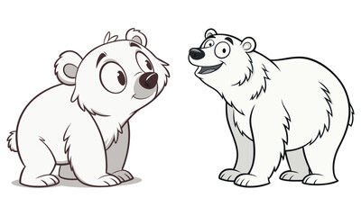 Cartoon bears. Happy bear, grizzly eats honey and brown bear character in funny poses illustration