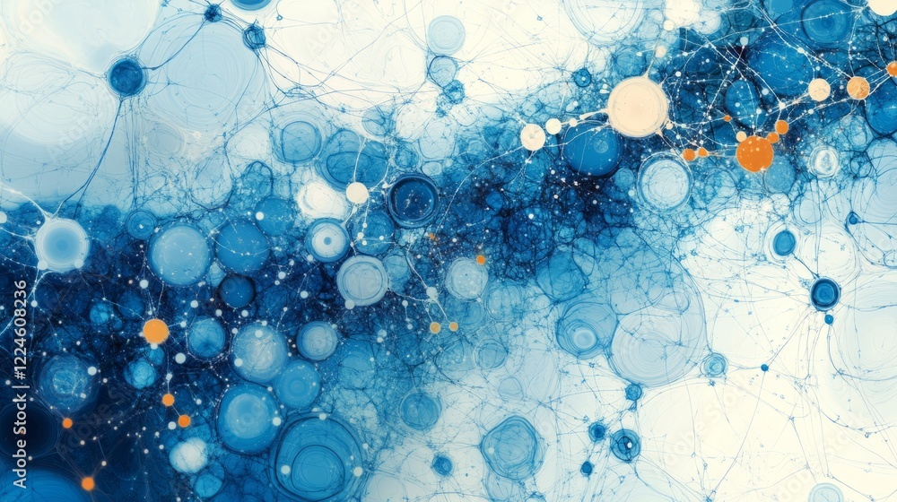 Poster abstract background with interconnected dots and lines forming a neural network pattern in soft blue