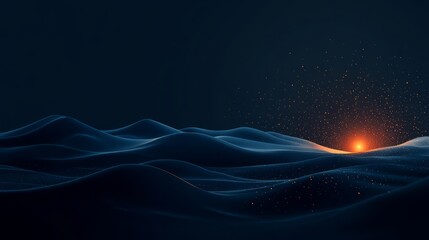Minimalistic dark blue background with a single glowing orange dot in the bottom right corner 