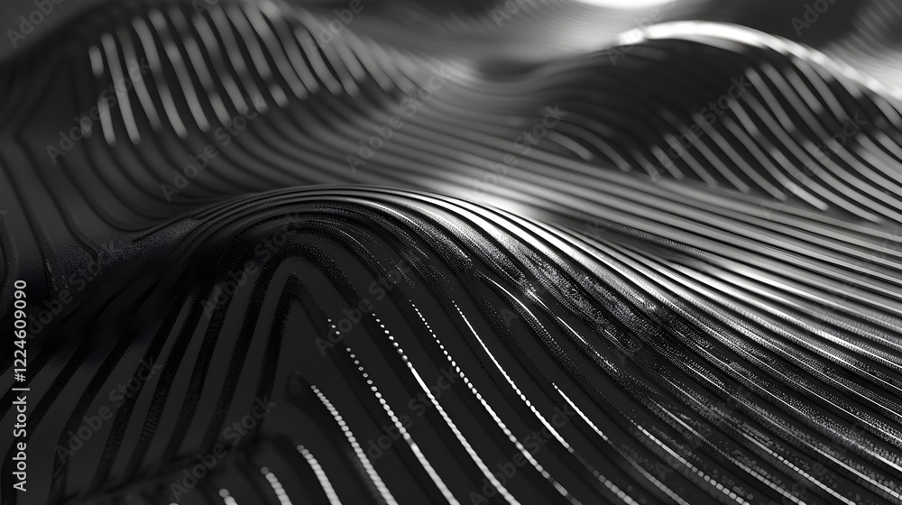 Poster abstract black and white wave-like texture with intricate lines and curves.