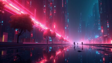Obraz premium A mesmerizing blend of pixelated glitch effects, holographic overlays, and fluorescent streaks creating a futuristic cyber-world atmosphere.