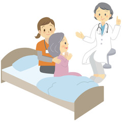 訪問看護のサービス内容＿病状・全身状態の観察、病状の観察・医師との連携のカットイラスト
