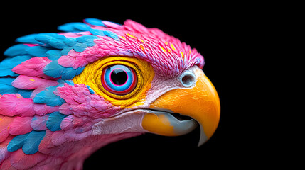 Fantasy Colorful bird head in the style of photorealistic fantasies