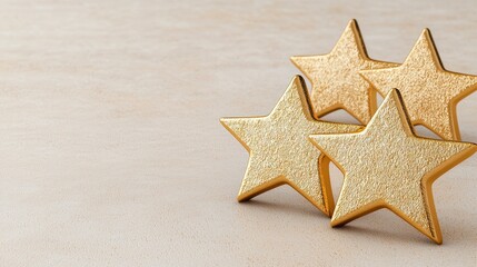 Golden Glitter Stars on Beige Background